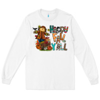 White happy fall y all Long Sleeve Tee - CowhideDigitalArt