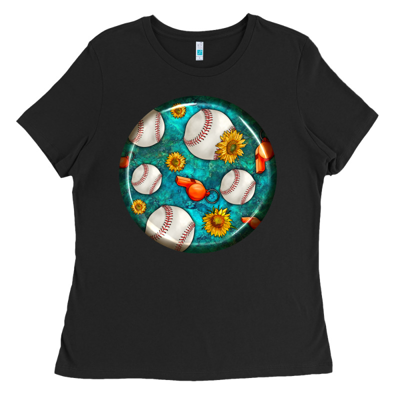 Baseball With Sunflower Round Earrings Ladies Tee by BundleAndBundleShop | Teevron