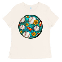 Bone baseball with sunflower round earrings Ladies Tee - BundleAndBundleShop
