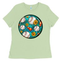 Matcha baseball with sunflower round earrings Ladies Tee - BundleAndBundleShop