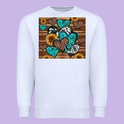 Turquoise Sunflower Hearts Premium Sweatshirt Designed By Jasminsmagicworld