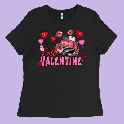 Hello Valentine Valentine's Day Truck Ladies Tee Designed By Fadigitalartstudio