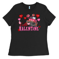 Black hello valentine valentine's day truck Ladies Tee - FaDigitalArtStudio