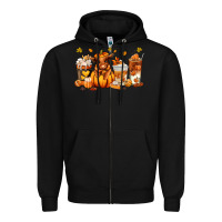 Black Fall Autumn cow pumpkin coffee cups Zipper Hoodie - RanaPortraitStore