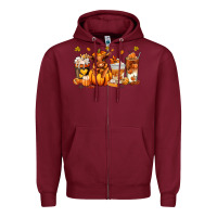 Burgundy Fall Autumn cow pumpkin coffee cups Zipper Hoodie - RanaPortraitStore