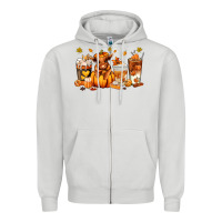 Dove Grey Fall Autumn cow pumpkin coffee cups Zipper Hoodie - RanaPortraitStore