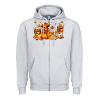Heather Grey Fall Autumn cow pumpkin coffee cups Zipper Hoodie - RanaPortraitStore