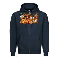 Navy Fall Autumn cow pumpkin coffee cups Zipper Hoodie - RanaPortraitStore