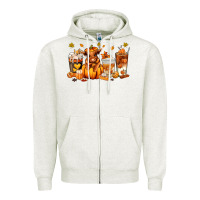 Oatmeal Heather Fall Autumn cow pumpkin coffee cups Zipper Hoodie - RanaPortraitStore