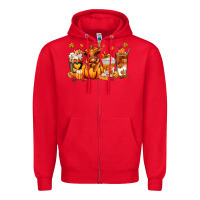 Red Fall Autumn cow pumpkin coffee cups Zipper Hoodie - RanaPortraitStore