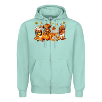 Seafoam Fall Autumn cow pumpkin coffee cups Zipper Hoodie - RanaPortraitStore