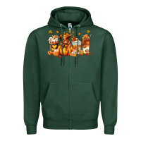 Sports Green Fall Autumn cow pumpkin coffee cups Zipper Hoodie - RanaPortraitStore