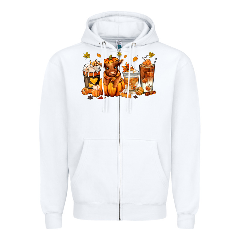 Fall Autumn Cow Pumpkin Coffee Cups Zipper Hoodie by RanaPortraitStore | Teevron