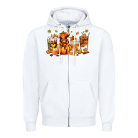 White Fall Autumn cow pumpkin coffee cups Zipper Hoodie - RanaPortraitStore