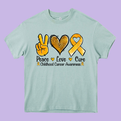 Peace Love Cure Childhood Cancer Heavy Core Tee Designed By Jasminsmagicworld