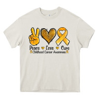 Cream peace love cure childhood cancer Heavy Core Tee - Jasminsmagicworld