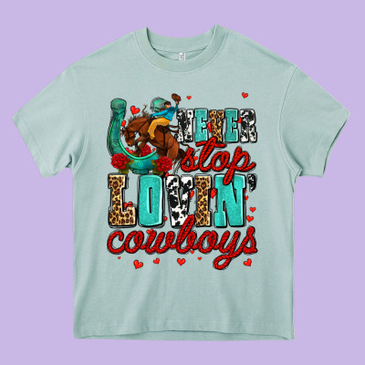 Never Stop Lovin Cowboys Olivia Heavy Core Tee Designed By Oliviacreatesart