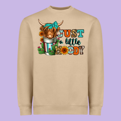Just A Little Moody Coffee Cup Long Haired Cow Heavyweight Sweatshirt Designed By Jasminsmagicworld