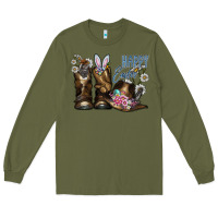Army Green Happy Easter Long Sleeve Tee - CowhideDigitalArt