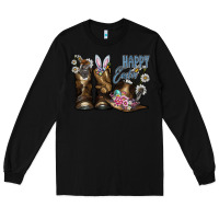 Black Happy Easter Long Sleeve Tee - CowhideDigitalArt