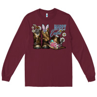 Burgundy Happy Easter Long Sleeve Tee - CowhideDigitalArt