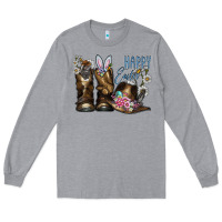 Heather Grey Happy Easter Long Sleeve Tee - CowhideDigitalArt
