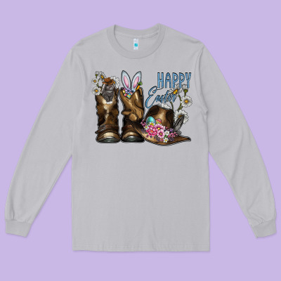 Happy Easter Long Sleeve Tee Designed By Cowhidedigitalart