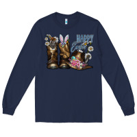 Navy Happy Easter Long Sleeve Tee - CowhideDigitalArt