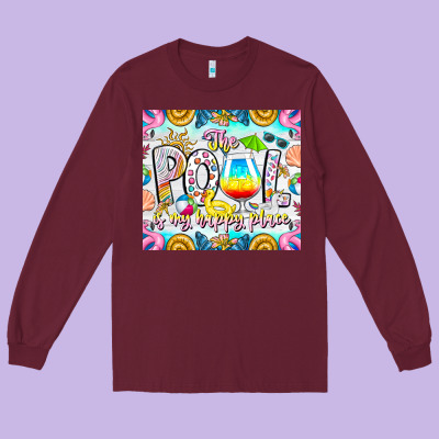 The Pool Is My Happy Place Long Sleeve Tee Designed By Cowhidedigitalart