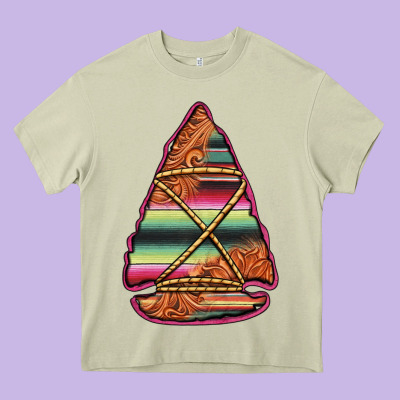 Serape Tooled Leather Arrowhead Heavy Core Tee Designed By Jasminsmagicworld