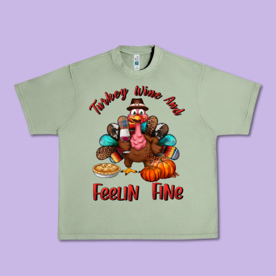 Turkey Wine And Feelin Fine Urban Heavy Tee Designed By Bundleandbundleshop