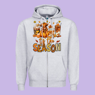 Tis' The Season Fall Heifer Coffee Cups Zipper Hoodie Designed By Ranaportraitstore