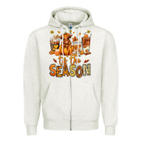 Oatmeal Heather Tis' the season Fall Heifer coffee cups Zipper Hoodie - RanaPortraitStore