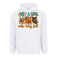 White Just a girl who loves Fall Heavyweight Hoodie - RanaPortraitStore