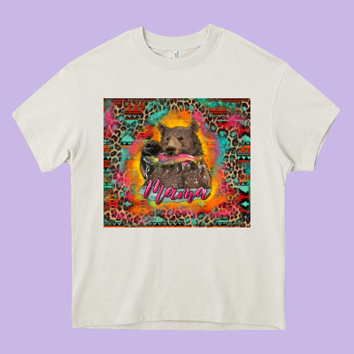 Mama Bear Leopard And Aztec Heavy Core Tee Designed By Ranaportraitstore