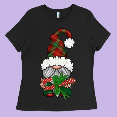 Christmas Gnome With Candy Ladies Tee Designed By Bundleandbundleshop