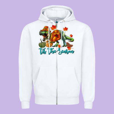 T- Rex Tis The Season Zipper Hoodie Designed By Ranaportraitstore