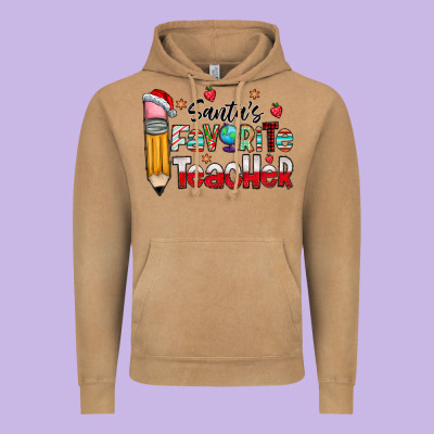 Santa Favorite Teacher Vintage Hoodie Designed By Cowhidedigitalart