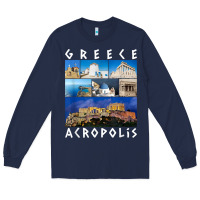 Navy greece acropolis famous sights gallery traveler souvenir t shirt Long Sleeve Tee - baoMotion