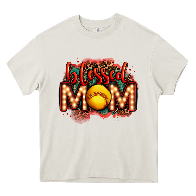 Blessed Softball Mom Lightbulb Letters Heavy Core Tee by OliviaCreatesArt | Teevron