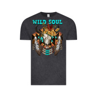 Vintage Black Wild Soul Bull Skull Vintage Tee - FaDigitalArtStudio
