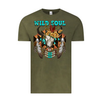 Vintage Olive Wild Soul Bull Skull Vintage Tee - FaDigitalArtStudio