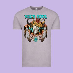 Wild Soul Bull Skull Vintage Tee Designed By Fadigitalartstudio