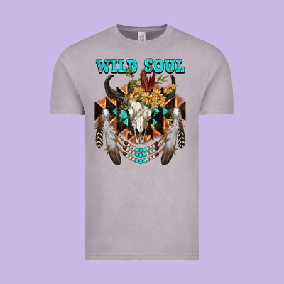 Wild Soul Bull Skull Vintage Tee Designed By Fadigitalartstudio