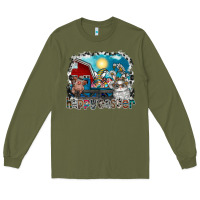 Army Green Happy Easter Long Sleeve Tee - CowhideDigitalArt