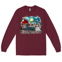 Burgundy Happy Easter Long Sleeve Tee - CowhideDigitalArt