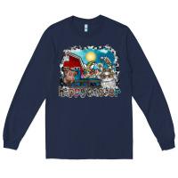 Navy Happy Easter Long Sleeve Tee - CowhideDigitalArt