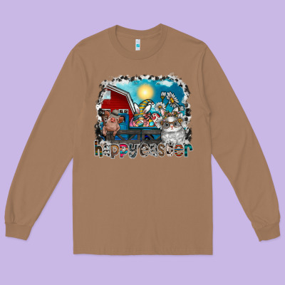 Happy Easter Long Sleeve Tee Designed By Cowhidedigitalart