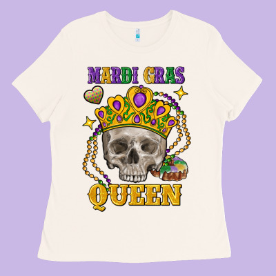 Skull Mardi Gras Queen Ladies Tee Designed By Fadigitalartstudio