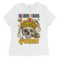 White skull mardi gras queen Ladies Tee - FaDigitalArtStudio
